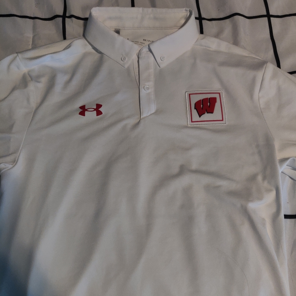 Under Armour NCAA UW Badgers Men's White Performance Polo